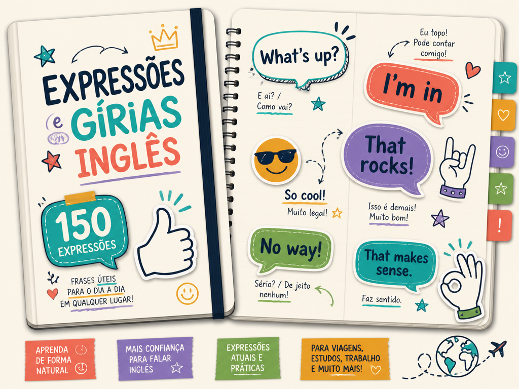 Mockup do caderno de 150 expressões e gírias em inglês